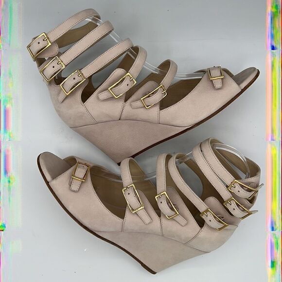 Chloé Buckled Wedge Pink Suede Sandals US 10/ EU 40 - Picture 8 of 11